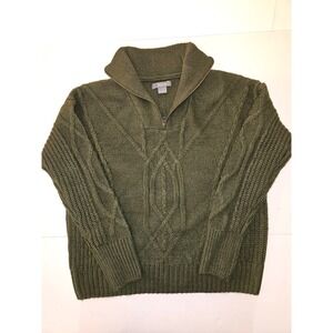 Naturals Reflections Women's Green Cable Knit Quarter Zip Sweater Size M‎